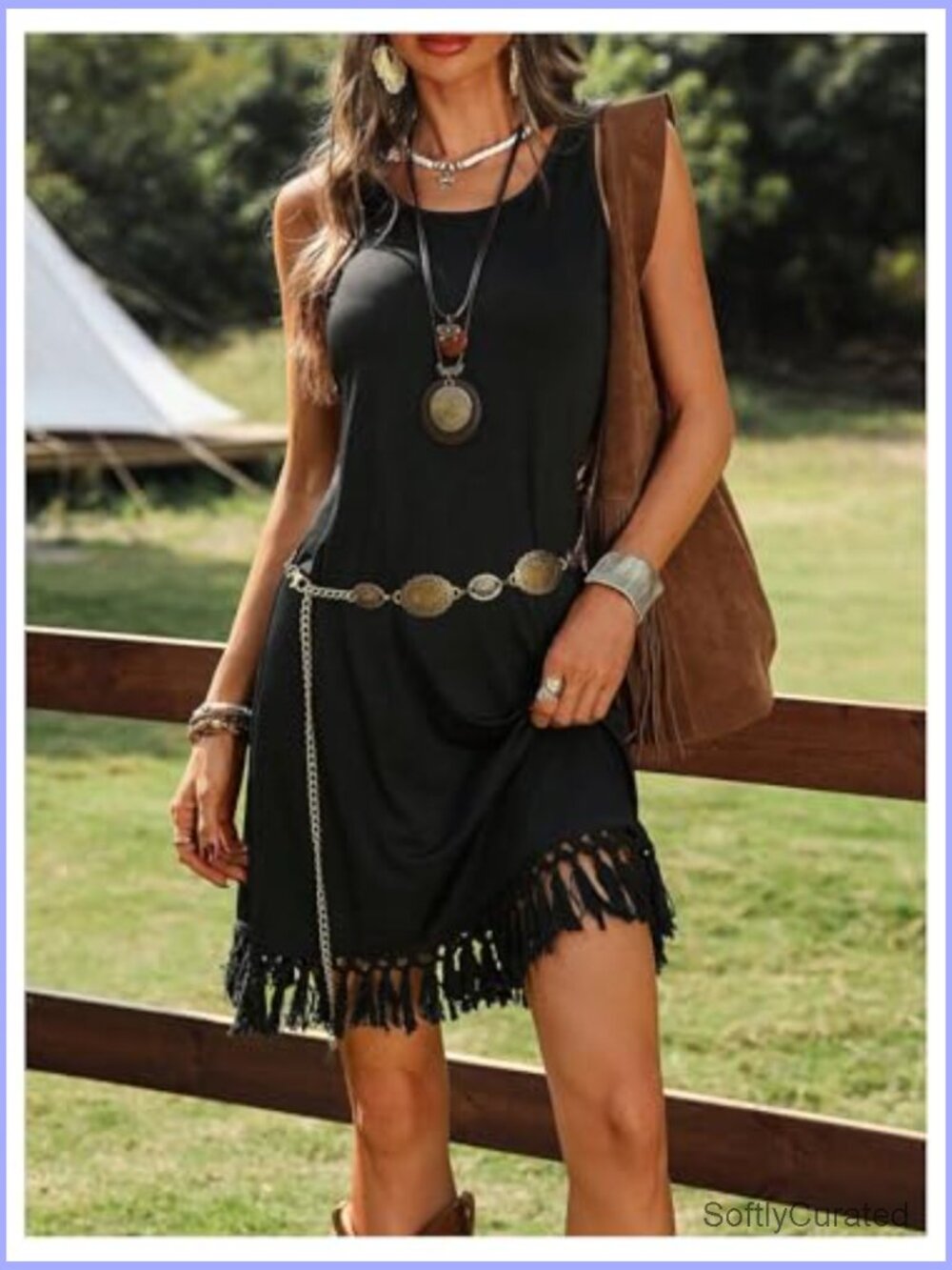 Western Fringe Tank Dress Cowgirl Style Sleeveless Casual Summer Dress - Picture 4 of 5